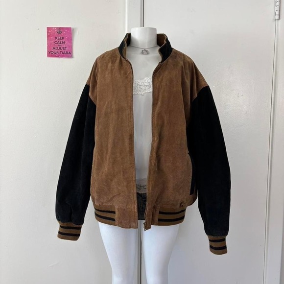 retreat vintage genuine suede bomber jacket brown black size 46 xl - Picture 6 of 7